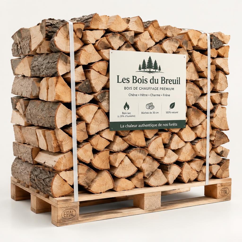 Bois de chauffage 30 cm – palette de 3 stères – bois dur sec